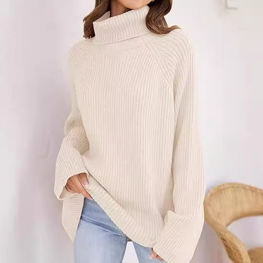 Damen Feinstrickpullover mit hohem Kragen und weitem Schnitt Heidi-Mode