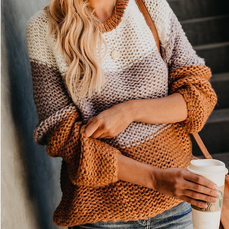 Damen lässiger Pullover mit weitem Schnitt und modischem Farbblockdesign Heidi-Mode