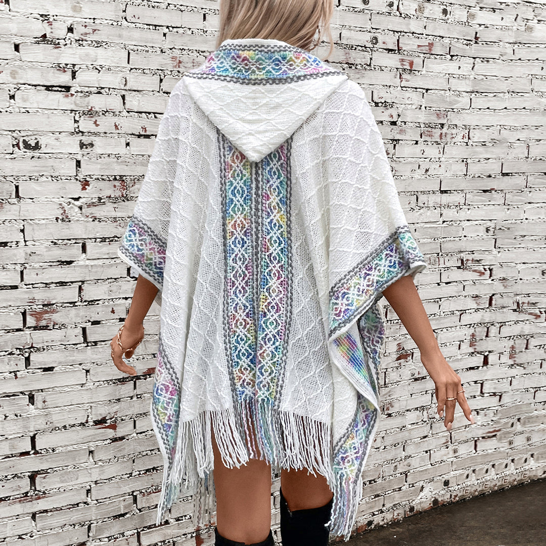 Damen eleganter Poncho mit hochwertigem Strukturdesign und Fransen Heidi-Mode