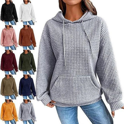 Damen lässiger Hoodie mit strukturierter Oberfläche und praktischer Kängurutasche Heidi-Mode