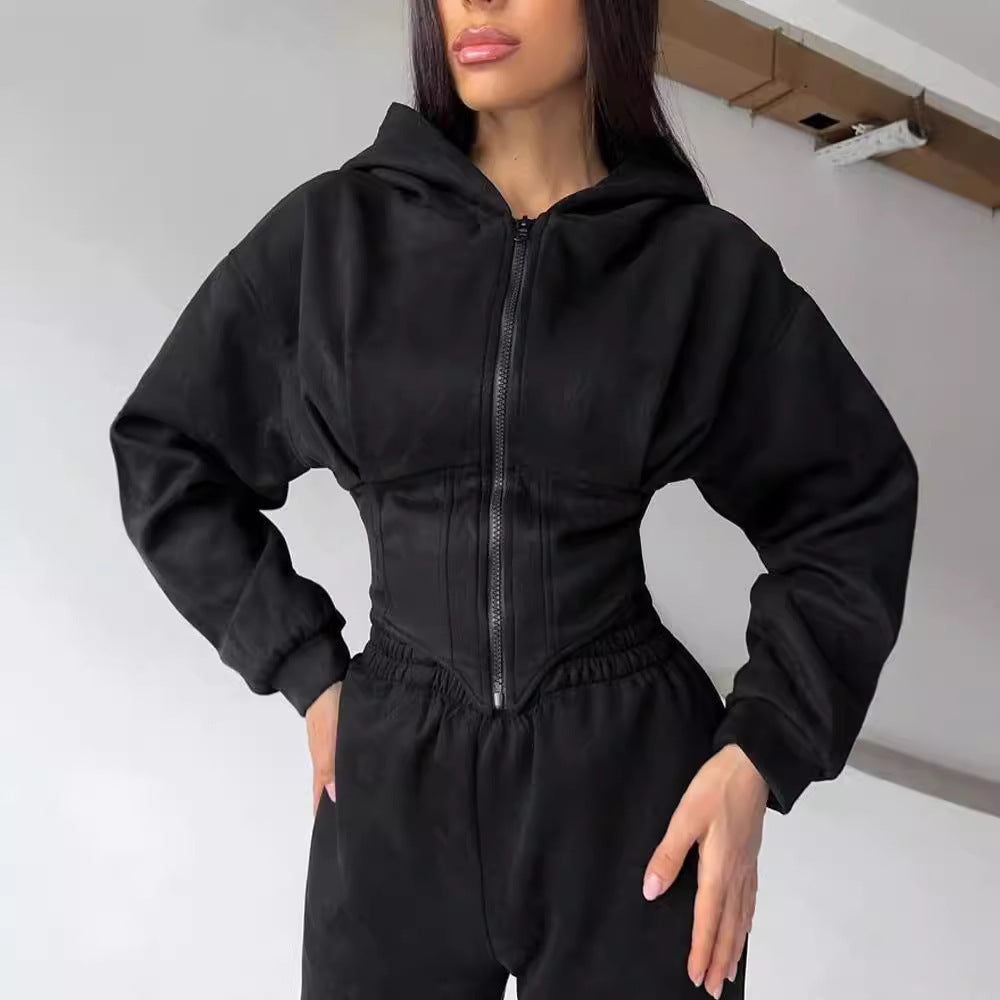 Damen Lässiger Utility-Jumpsuit mit hohem Kragen und Reißverschluss Heidi-Mode