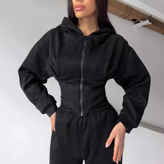 Damen Lässiger Utility-Jumpsuit mit hohem Kragen und Reißverschluss Heidi-Mode