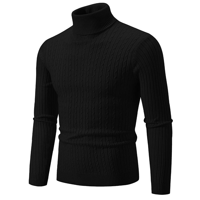 Herren Pullover mit hohem Kragen und strukturiertem Zopfmuster Heidi-Mode