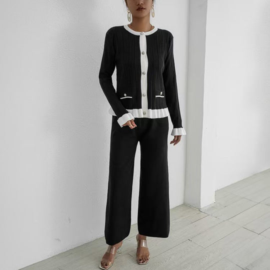 Damen elegantes Strick-Loungewear-Set mit dekorativen Details Heidi-Mode