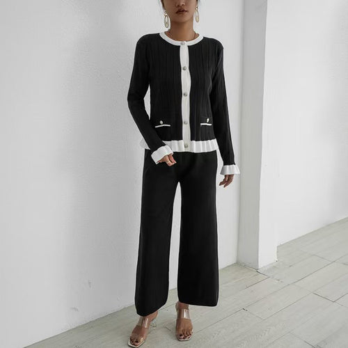 Damen elegantes Strick-Loungewear-Set mit dekorativen Details Heidi-Mode