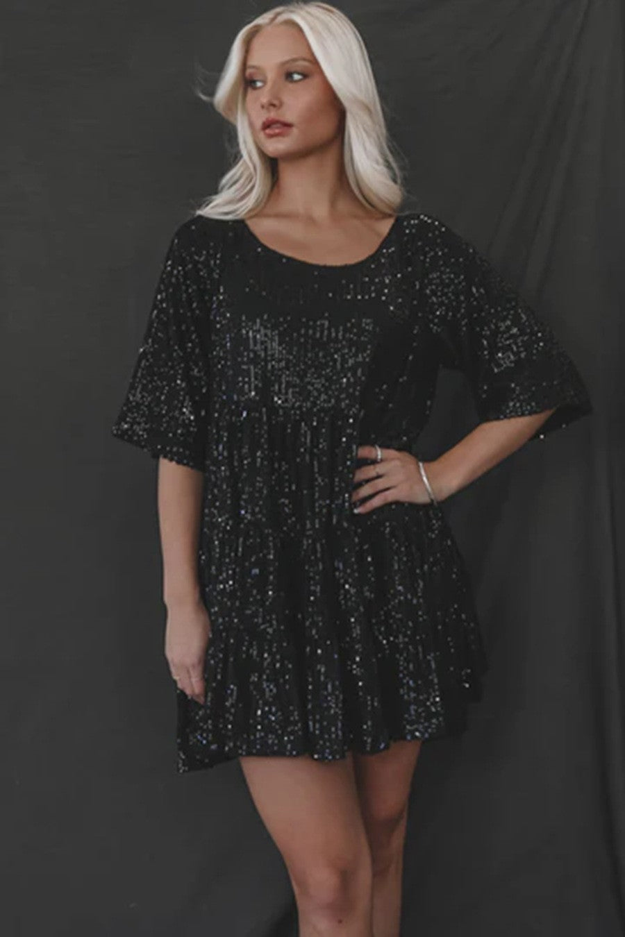 Damen Festliches Minikleid mit funkelndem Pailletten-Design und voluminösem Saum Heidi-Mode