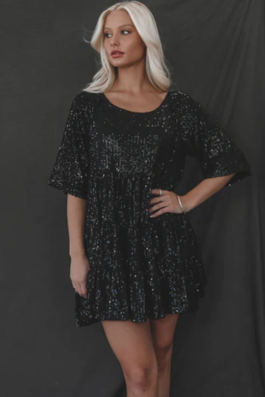 Damen Festliches Minikleid mit funkelndem Pailletten-Design und voluminösem Saum Heidi-Mode