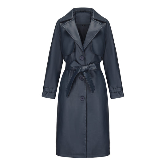 Damen modischer Trenchcoat aus hochwertigem Kunstleder Heidi-Mode