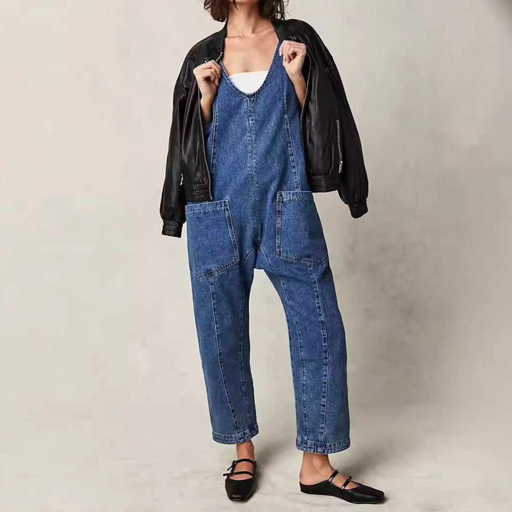 Damen Lässiger Denim-Overall mit großen Taschen Heidi-Mode