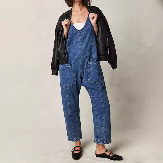 Damen Lässiger Denim-Overall mit großen Taschen Heidi-Mode