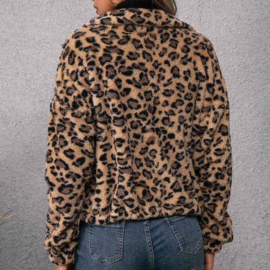 Damen Fleecejacke mit Leoparddruck und seitlichen Taschen Heidi-Mode