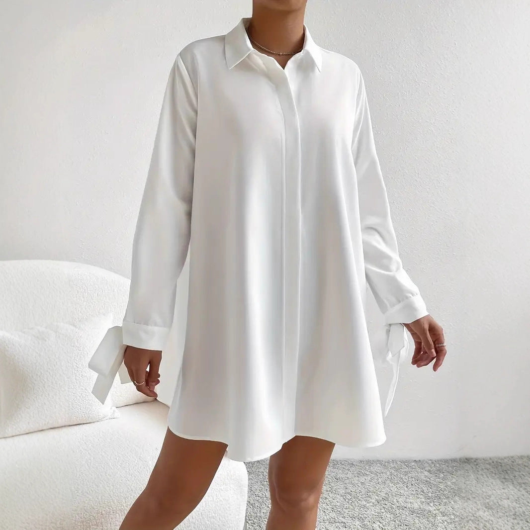 Damen Hemdblusenkleid mit eleganten Bändern an den Ärmeln Heidi-Mode