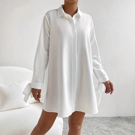 Damen Hemdblusenkleid mit eleganten Bändern an den Ärmeln Heidi-Mode