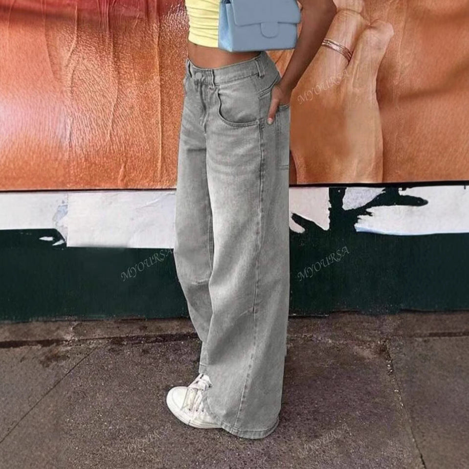 Damen Weit geschnittene Jeanshosen mit funkelndem Gürtel Heidi-Mode