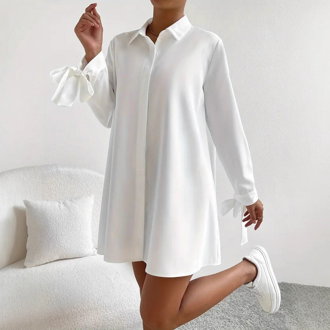 Damen Hemdblusenkleid mit eleganten Bändern an den Ärmeln Heidi-Mode