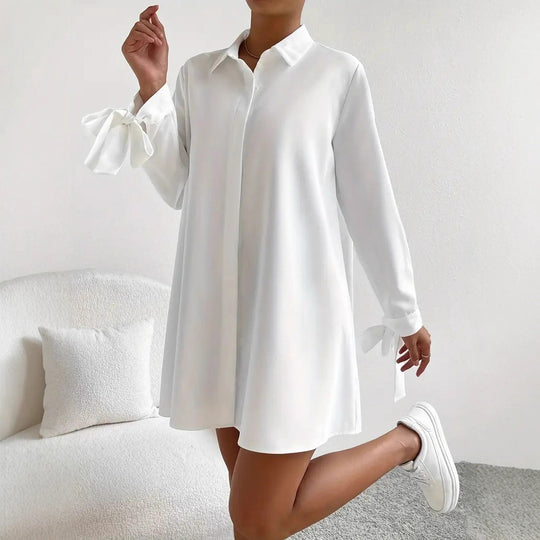 Damen Hemdblusenkleid mit eleganten Bändern an den Ärmeln Heidi-Mode