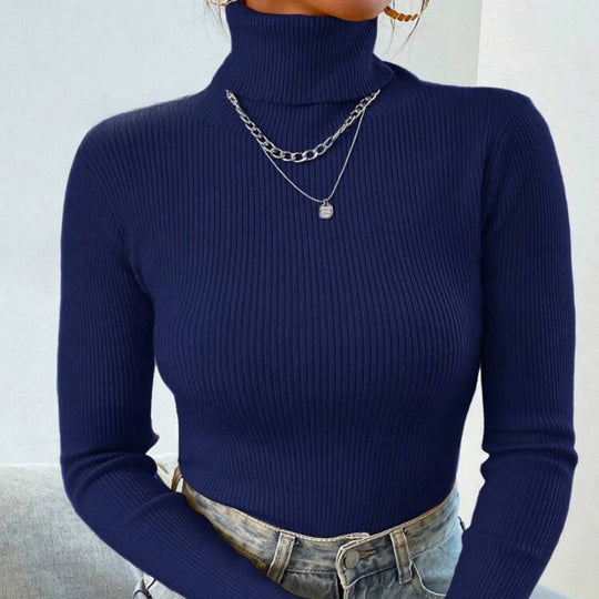 Damen Eleganter Rollkragenpullover mit feiner Rippstruktur Heidi-Mode
