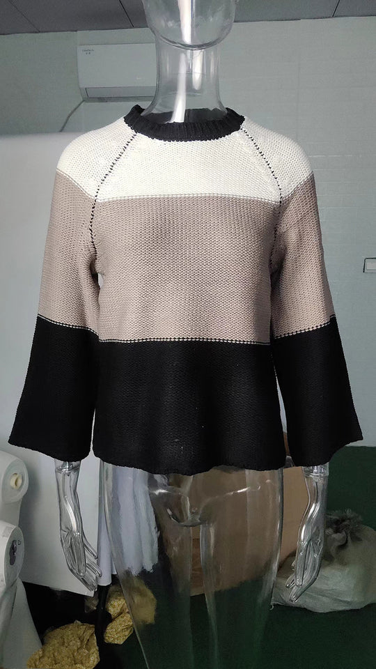 Damen lässiger Pullover mit weitem Schnitt und modischem Farbblockdesign Heidi-Mode