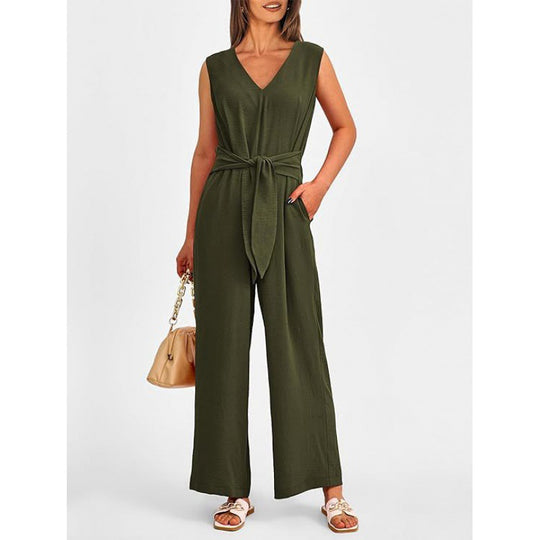 Damen Eleganter Jumpsuit mit taillierter Silhouette und V-Ausschnitt Heidi-Mode
