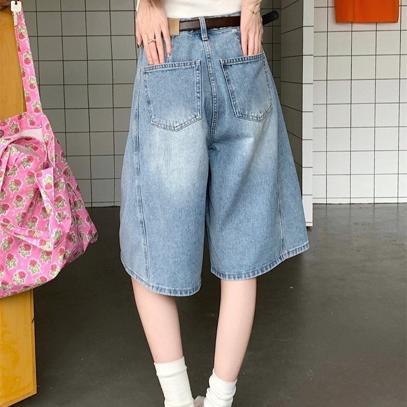 Damen weite Denim-Shorts im modernen Design mit praktischen Taschen Heidi-Mode