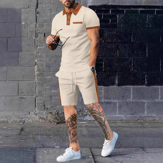 Herren Poloshirt und Shorts Set mit stylischem Kontrastdesign Heidi-Mode