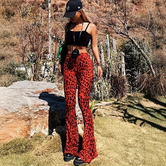 Damen Flared Leggings mit trendigem Leopardenmuster Heidi-Mode