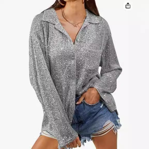 Damen Modische Bluse mit Glitzer und lockerem Schnitt Heidi-Mode