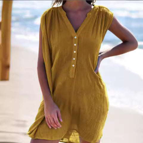 Damen lässiges Strandkleid mit Knopfdetails Heidi-Mode