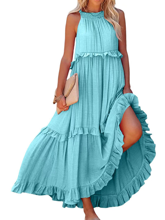 Damen Maxikleid mit Rüschendetails und luftiger Silhouette Heidi-Mode