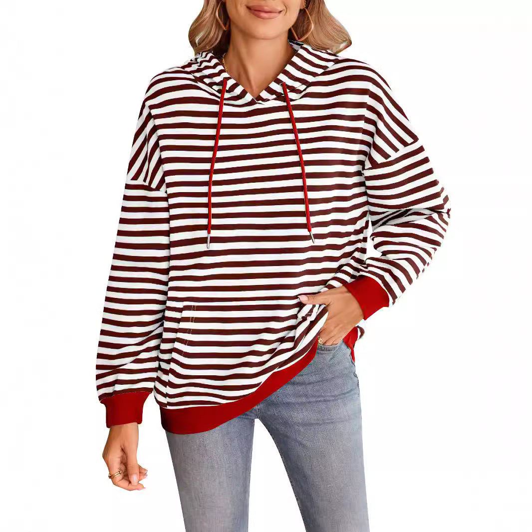 Damen gestreifter Kapuzenpullover mit stylischer Kängurutasche Heidi-Mode