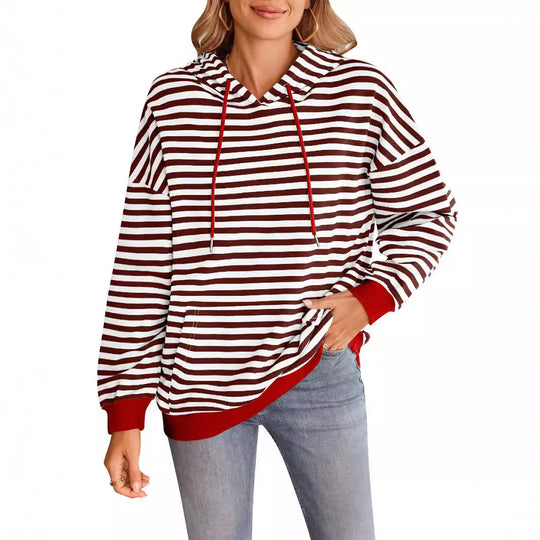 Damen gestreifter Kapuzenpullover mit stylischer Kängurutasche Heidi-Mode
