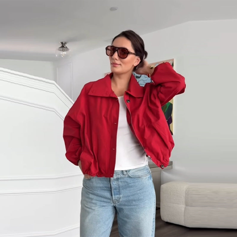 Damen Modische Kurzjacke mit hohem Kragen und elastischem Bund Heidi-Mode