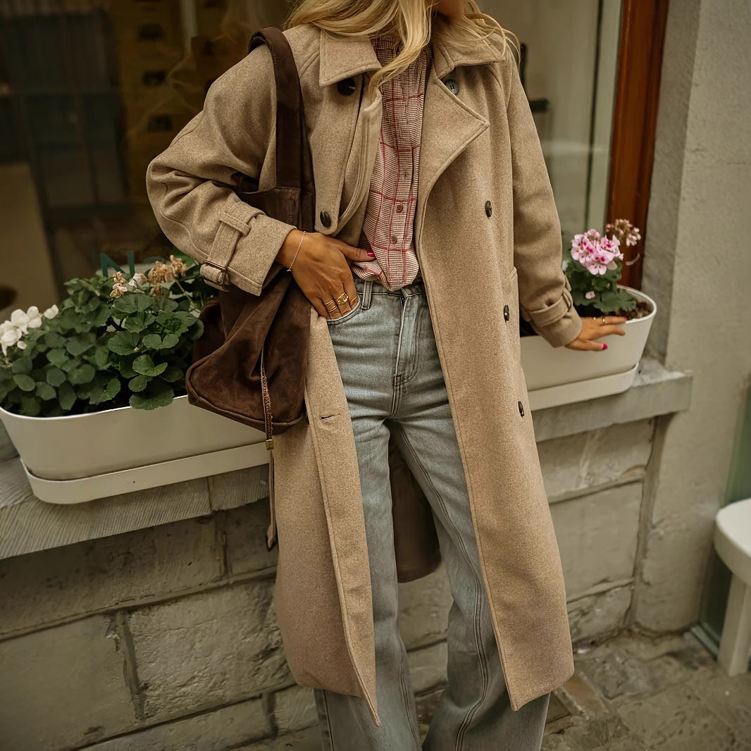 Damen eleganter Wollmantel mit praktischem Gürtel Heidi-Mode