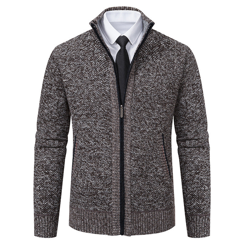 Herren elegante Strickjacke mit durchgehendem Reißverschluss und strukturiertem Design Heidi-Mode