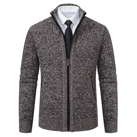 Herren elegante Strickjacke mit durchgehendem Reißverschluss und strukturiertem Design Heidi-Mode