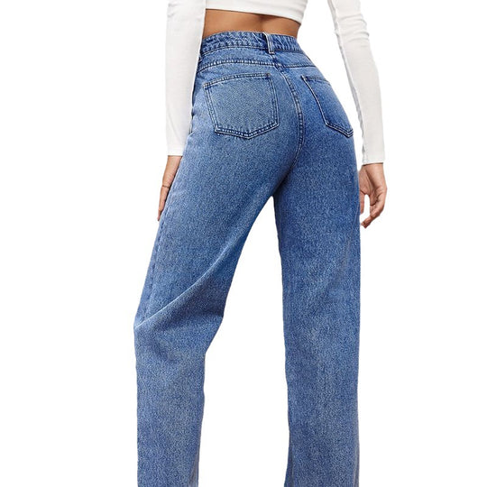 Damen Hoch geschnittene weite Jeans im Vintage-Stil Heidi-Mode