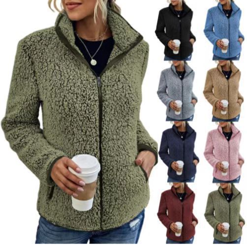 Damen Fleecejacke mit hohem Kragen und seitlichen Reißverschlusstaschen Heidi-Mode