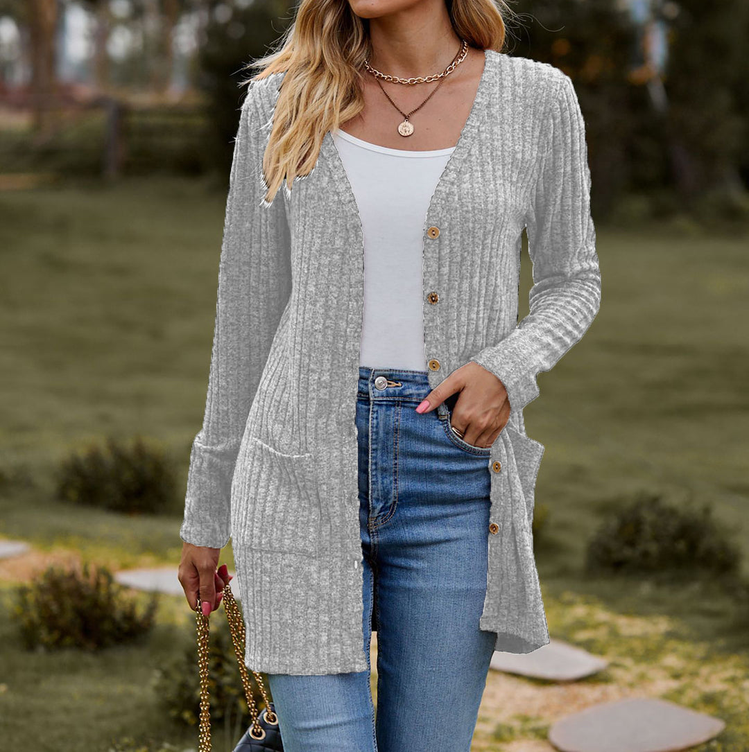 Damen kuschelige Strickjacke mit praktischen Taschen und modischem Rippdesign Heidi-Mode