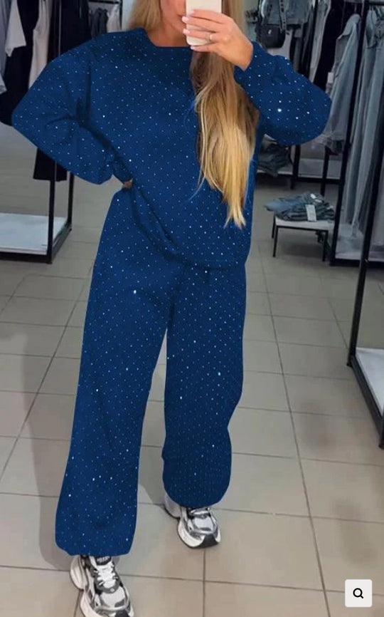 Damen Sportliches Zweiteiliges Freizeitset mit Glitzerakzenten Heidi-Mode