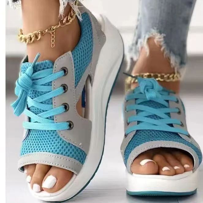 Damen Sportliche Keilschuhe mit offenem Zehenbereich und atmungsaktivem Mesh-Obermaterial Heidi-Mode