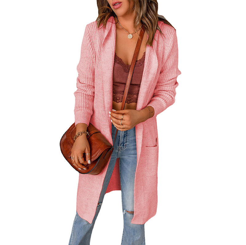 Damen Strickmantel mit offenen Vorderteilen und Taschen Heidi-Mode
