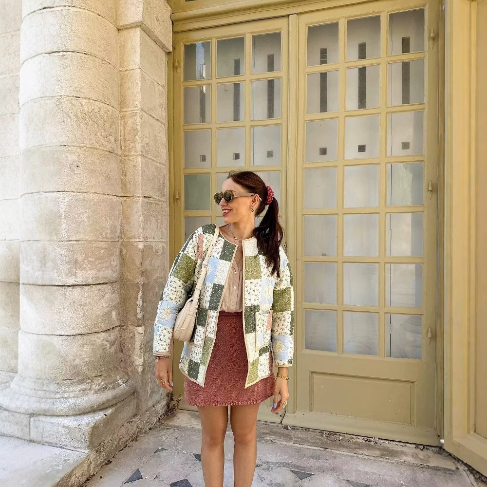 Damen gesteppte Patchwork-Jacke mit praktischen Taschen Heidi-Mode