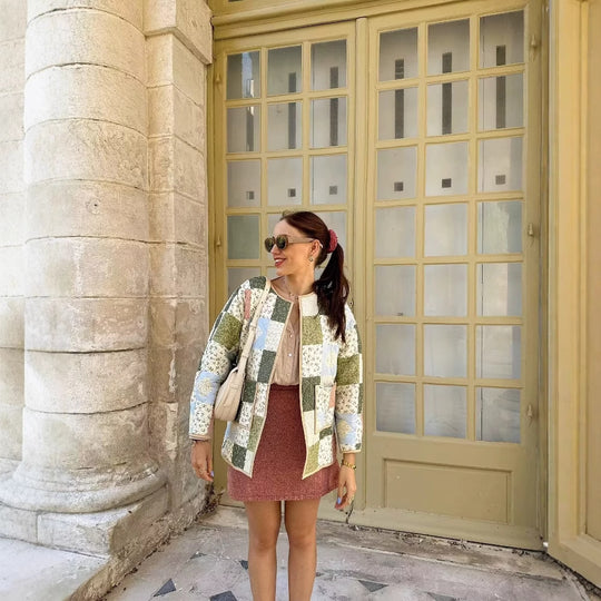 Damen gesteppte Patchwork-Jacke mit praktischen Taschen Heidi-Mode