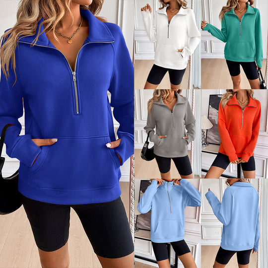 Damen Sweatshirt mit hohem Kragen und Reißverschluss Heidi-Mode