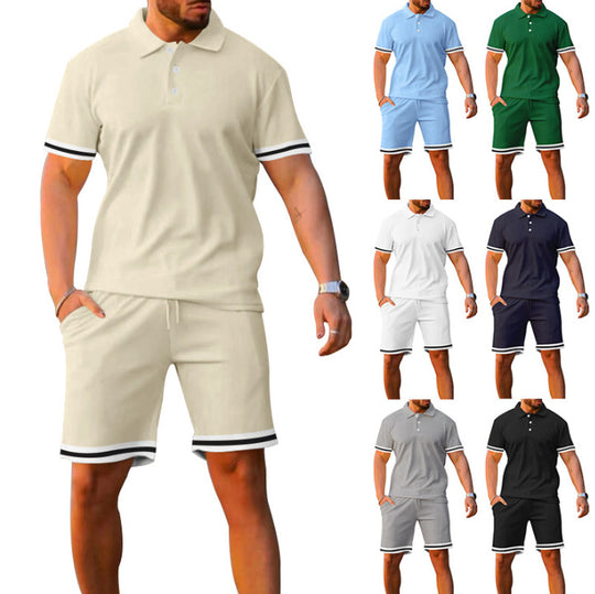 Herren Sportliches Polo- und Shorts-Set mit Kontraststreifen Heidi-Mode