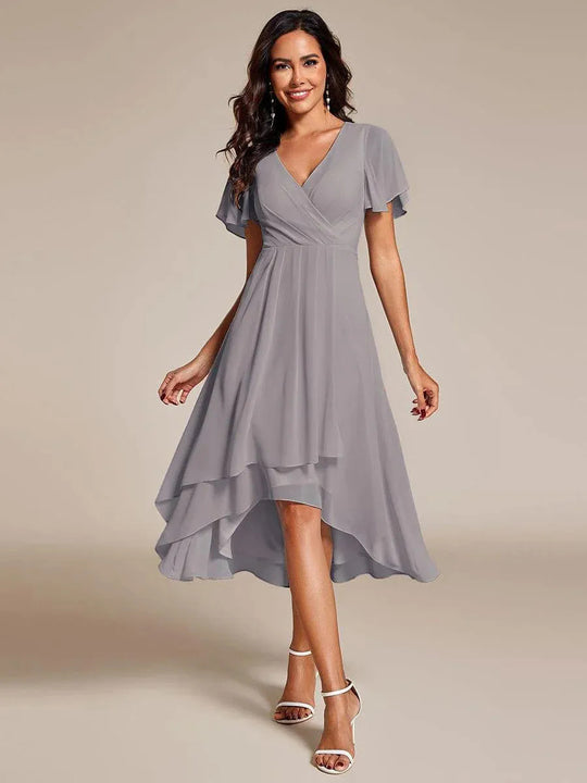 Damen Elegantes Wickelkleid mit asymmetrischem Saum Heidi-Mode