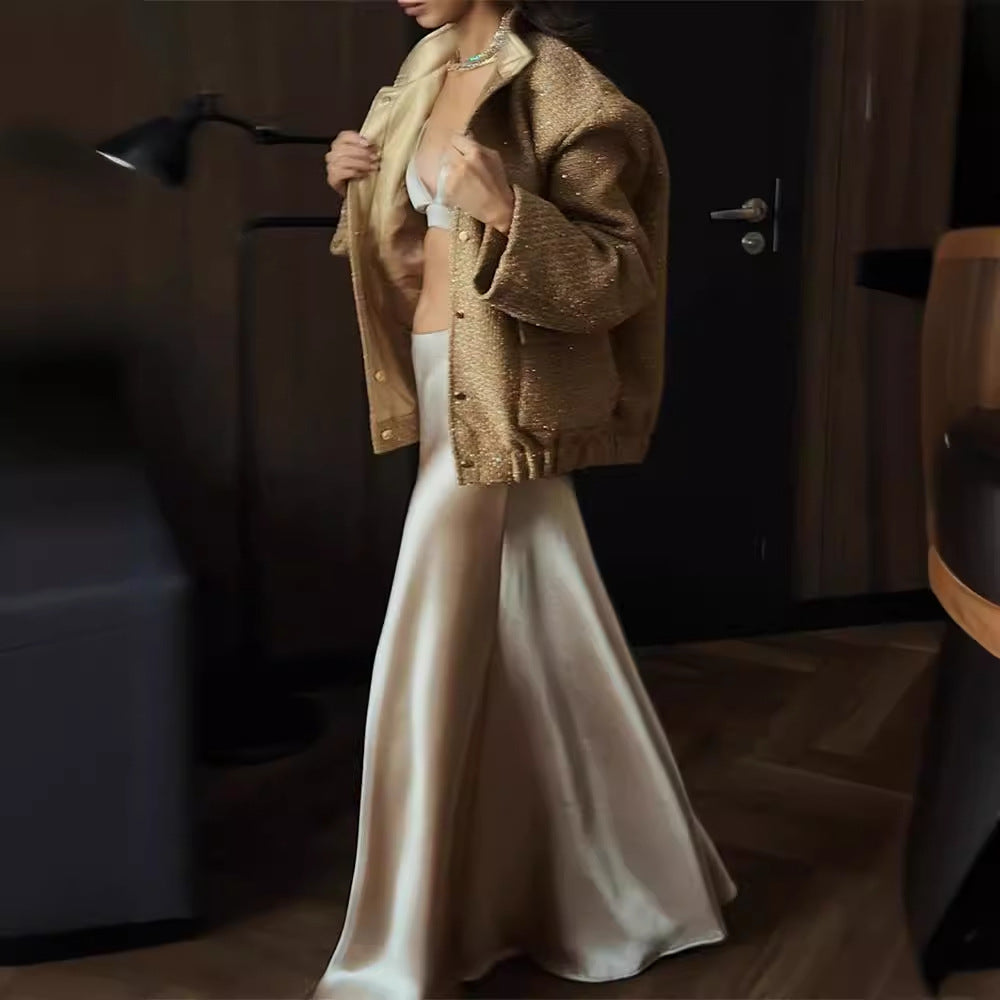 Damen Glamouröse Glitzerjacke mit oversized Schnitt und modischen Taschen Heidi-Mode