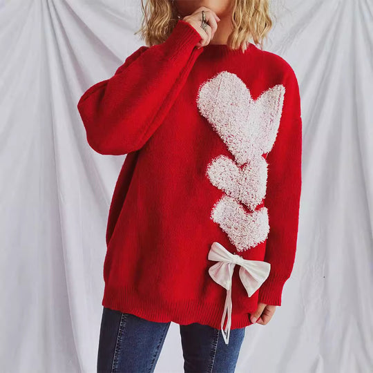Damen Pullover mit herzförmigem Design und dekorativer Schleife Heidi-Mode