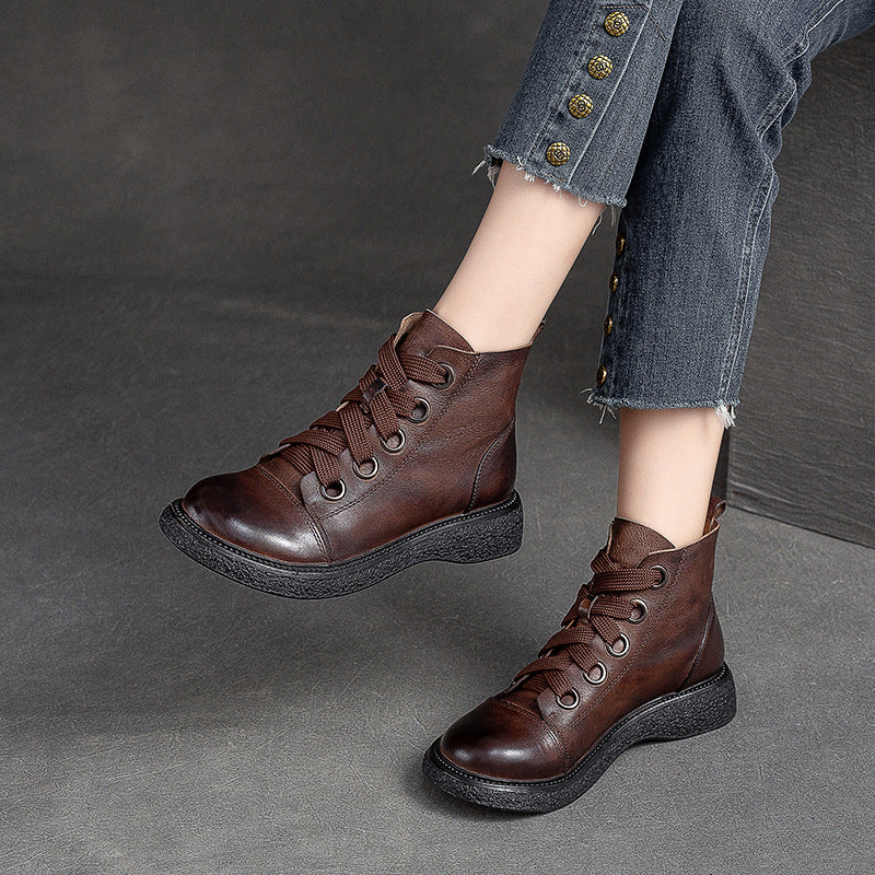 Damen Hochwertige Schnürstiefel mit robustem Sohlenprofil und modischem Leder Heidi-Mode