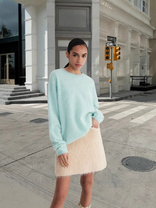 Damen weicher Strickpullover mit elegantem Rundhalsausschnitt und lässigem Schnitt Heidi-Mode